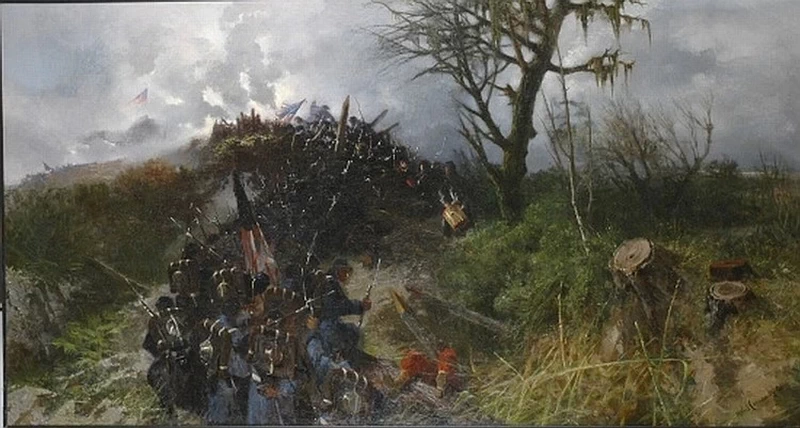 Un reggimento afroamericano dell'esercito degli Stati Uniti che si prepara alla battaglia